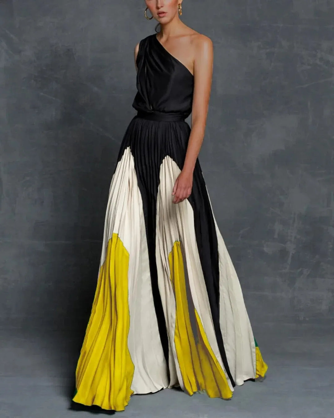Off-Shoulder-Maxi-Sommerkleid Damen mit Color-Blocking und Fließendem Rock - Estelle