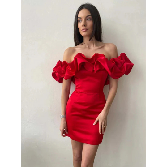 Off-Shoulder-Mini-Cocktailkleid Damen mit Rüschen - Leanna
