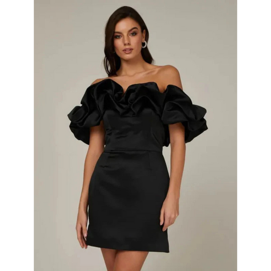 Off-Shoulder-Mini-Cocktailkleid Damen mit Rüschen - Leanna
