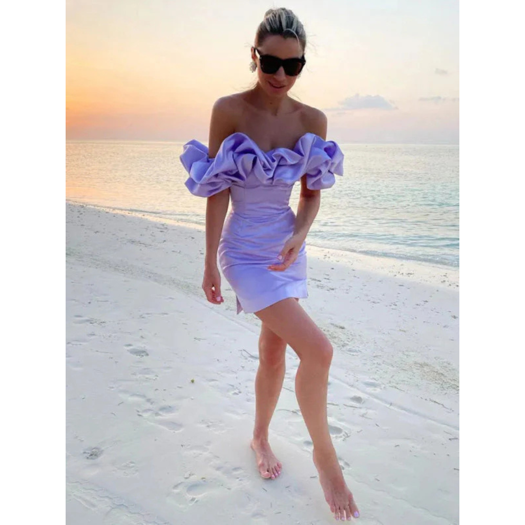 Off-Shoulder-Mini-Cocktailkleid Damen mit Rüschen - Leanna