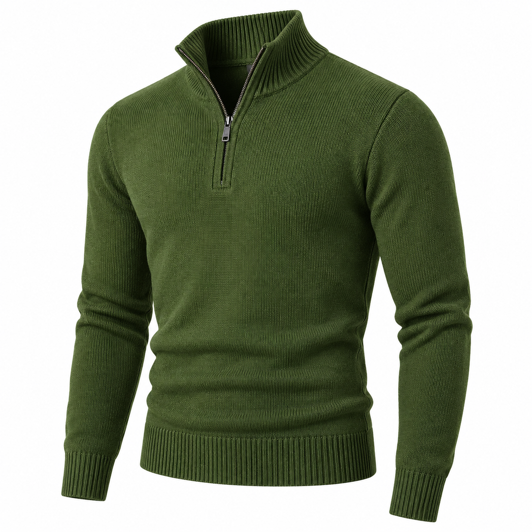 Męski sweter z krótkim zamkiem | Ze stójką i ściągaczami