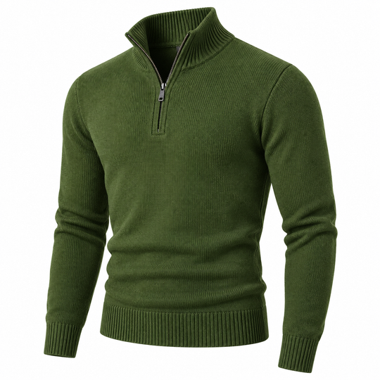 Męski sweter z krótkim zamkiem | Ze stójką i ściągaczami