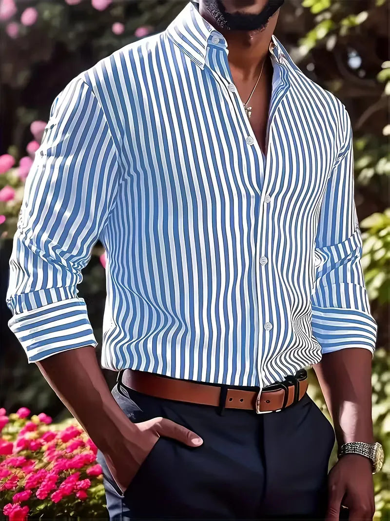 Overhemd Heren Slim Fit | Blauw-Wit Gestreept & Smart-Casual