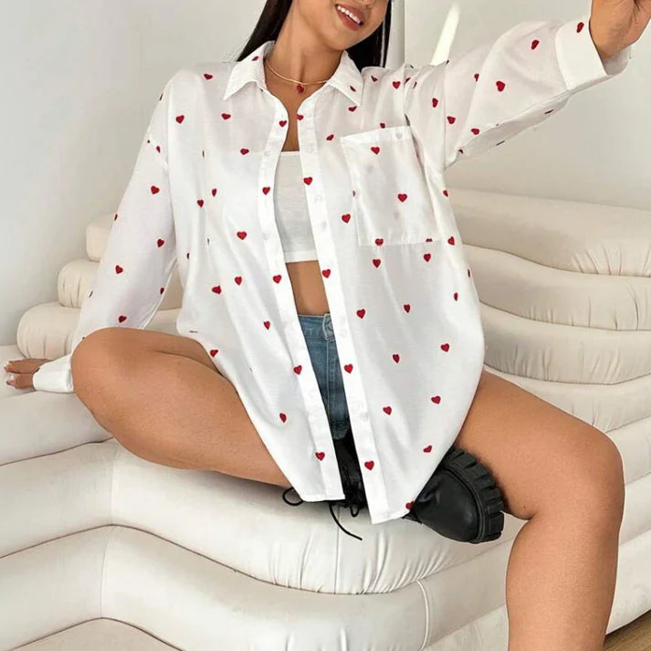 Oversized Blouse Dames | Hartjesprint & Nonchalante Pasvorm