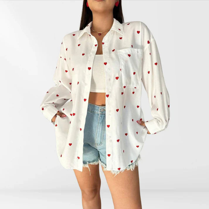 Oversized Blouse Dames | Hartjesprint & Nonchalante Pasvorm