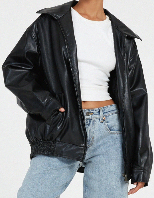 Oversized Losse Leren Jasje 6