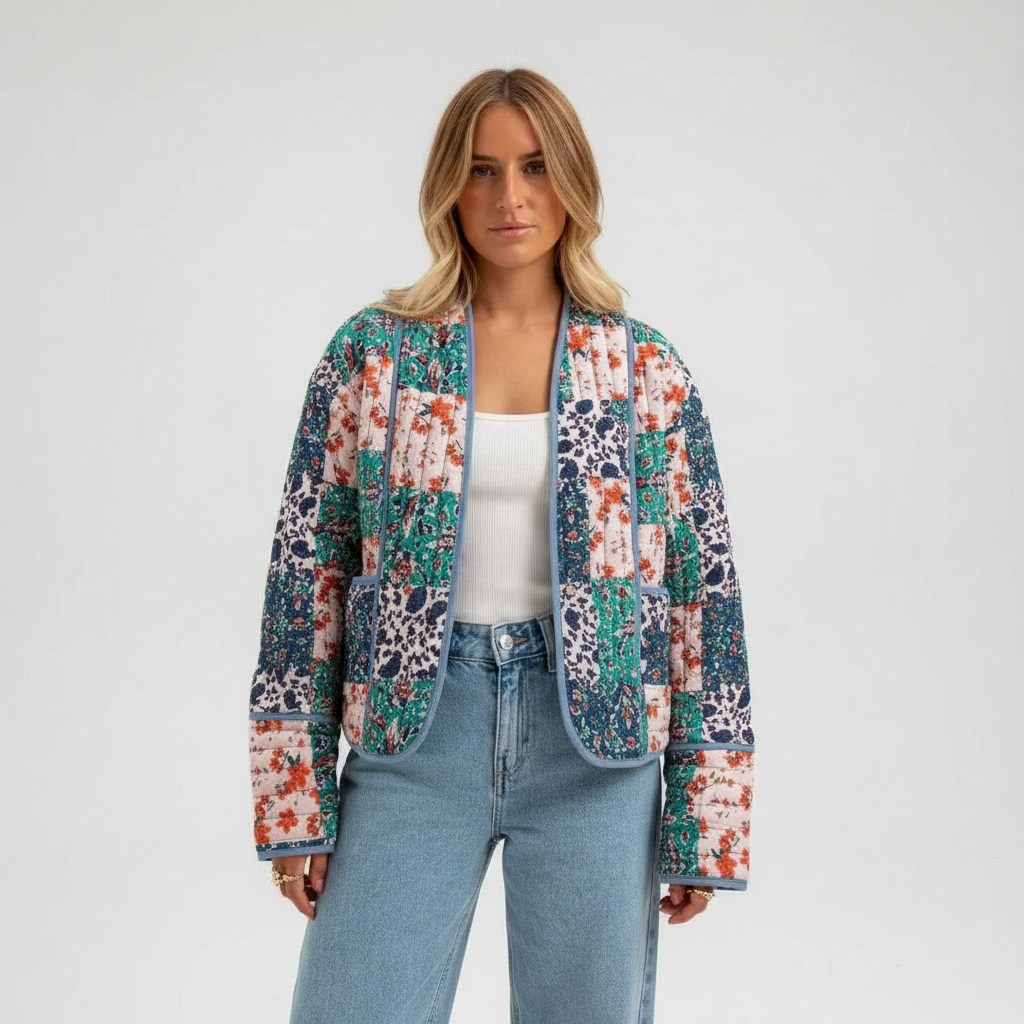 Patchwork Jacke Wendbar Damen Leicht Gefüttert 2