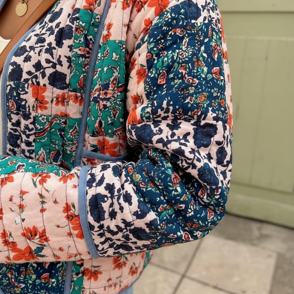 Patchwork Jacke Wendbar Damen Leicht Gefüttert 3