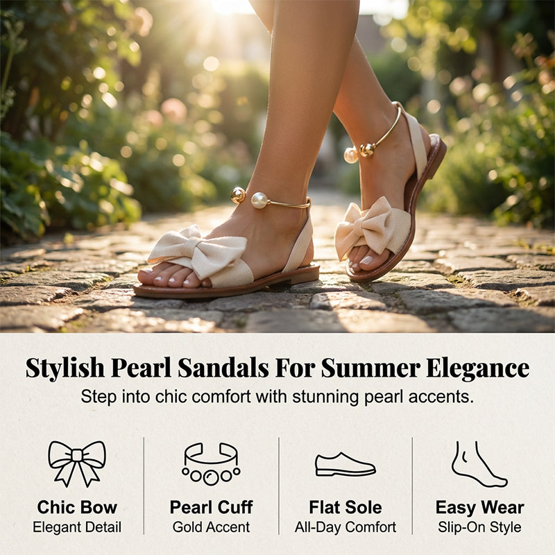 Jaxoria - Vrouwen platte sandalen met decoratieve strik en parels 7