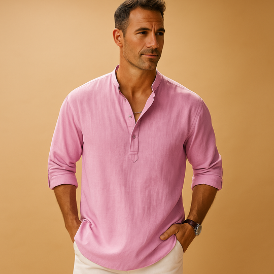 Polo Heren | Luchtig V-hals Overhemd met Lange Mouwen