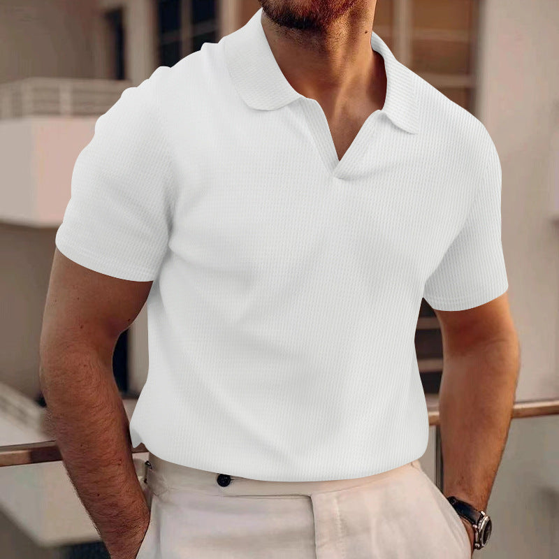 Polo Heren | Poloshirt met Grid Textuur & Open Kraag