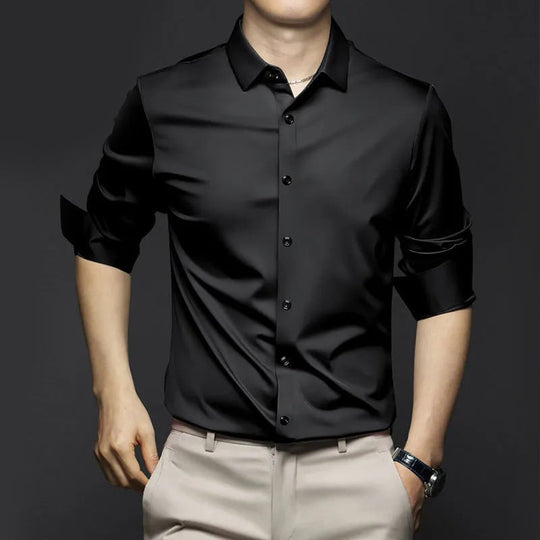 Polo Mannen | Elegant Overhemd met Luxe Satijn Look