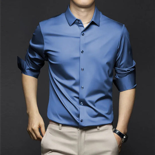 Polo Mannen | Elegant Overhemd met Luxe Satijn Look