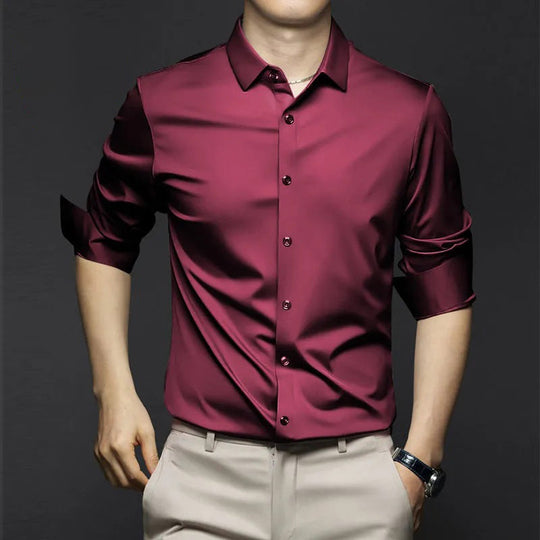 Polo Mannen | Elegant Overhemd met Luxe Satijn Look