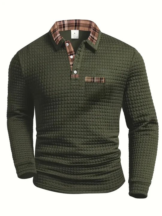 Polo Shirt Heren Lange Mouw | Geruit Detail & Verzorgde Kraag