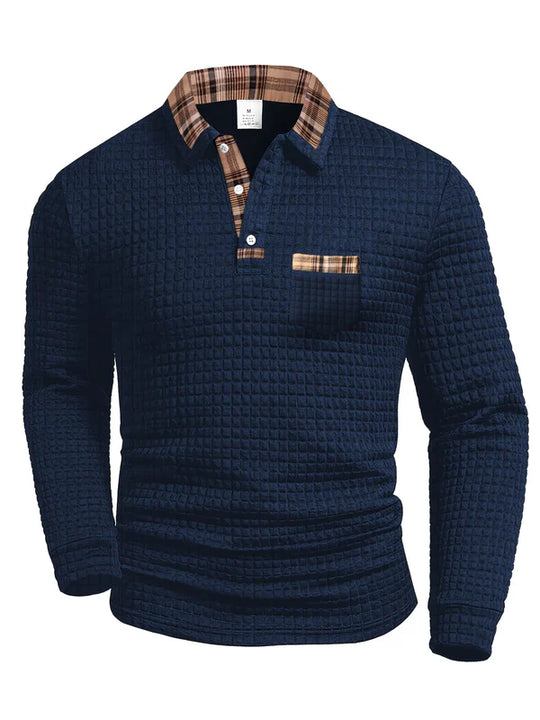 Polo Shirt Heren Lange Mouw | Geruit Detail & Verzorgde Kraag