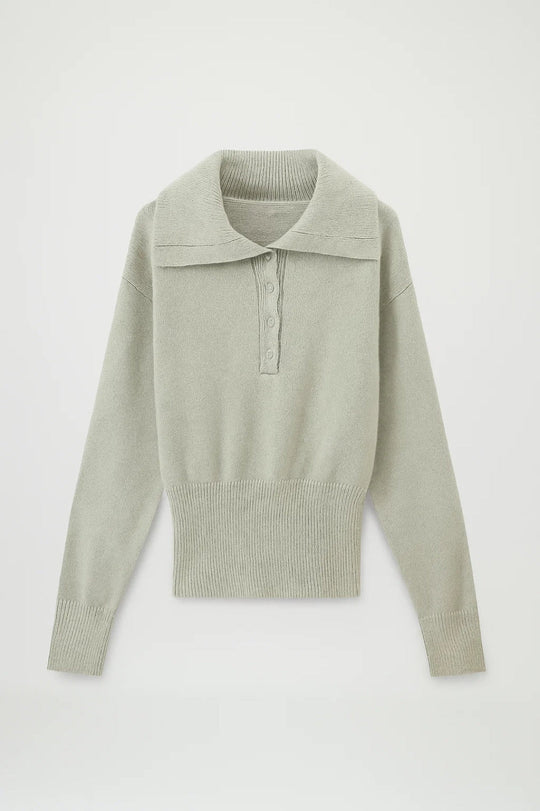 Émérence Dames Gebreide Polo Sweater | Lange Mouwen | Saliegroen 0