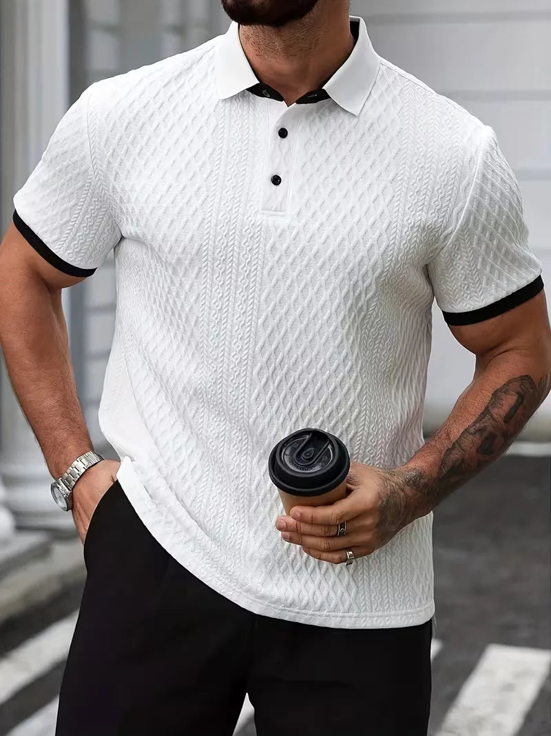 Polo met V-neck en jacquard patroon 1