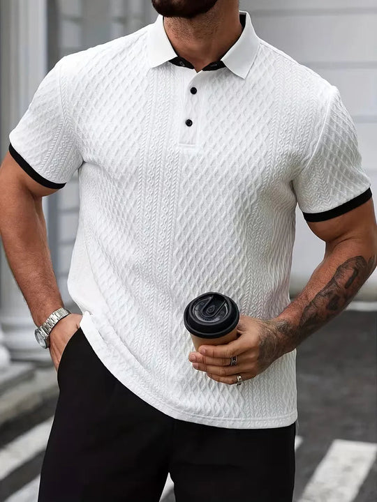 Polo met V-neck en jacquard patroon 1