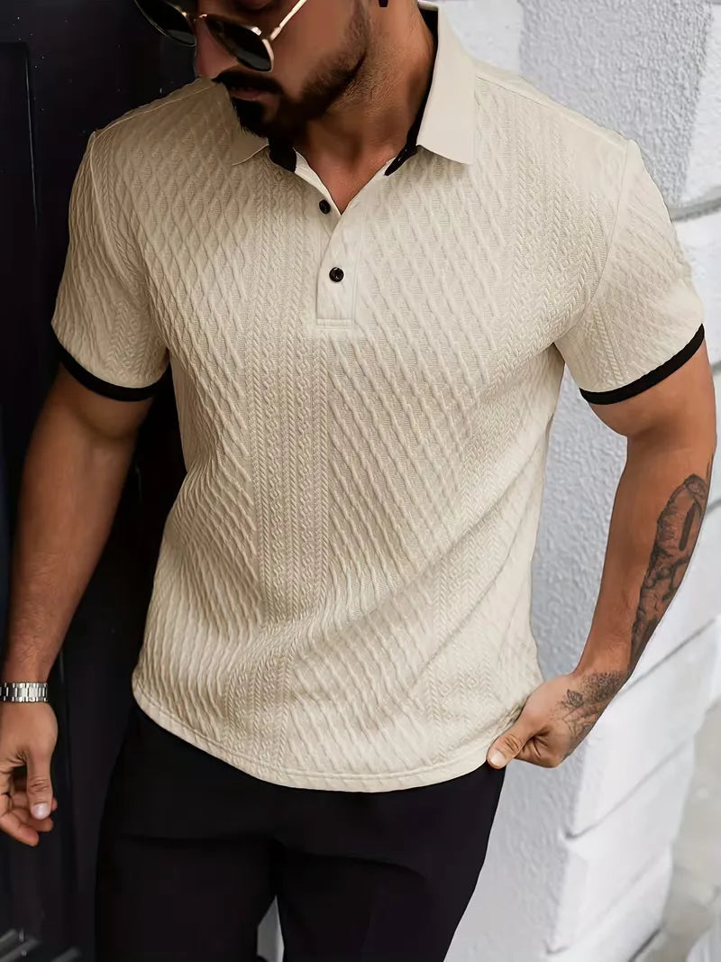 Polo met V-neck en jacquard patroon 10