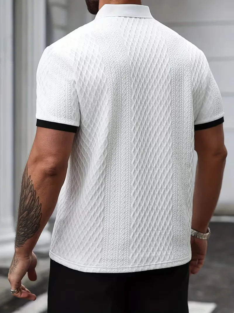Polo met V-neck en jacquard patroon 2