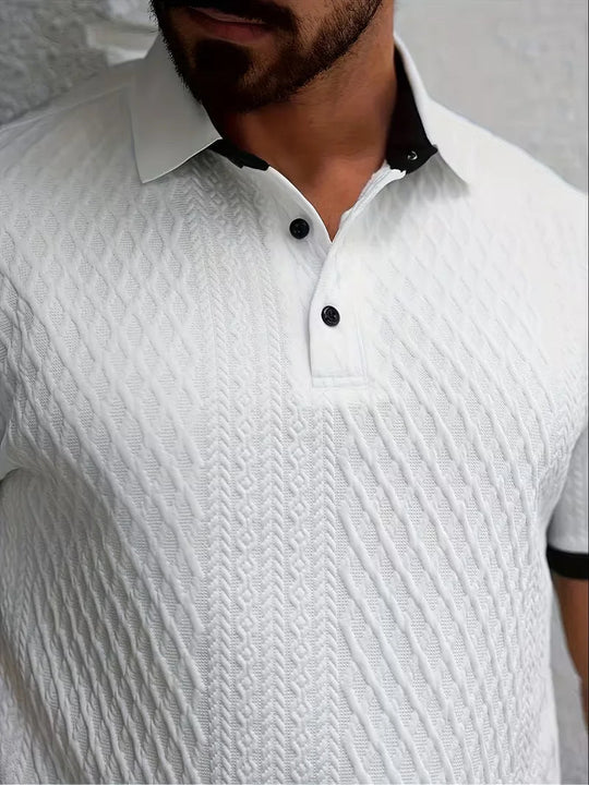Polo met V-neck en jacquard patroon 3