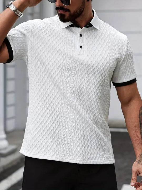 Polo met V-neck en jacquard patroon 4