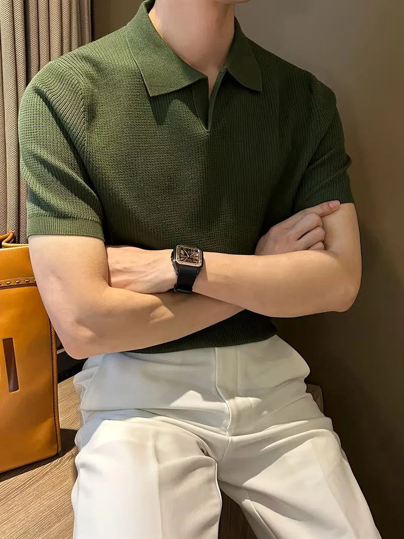 Polo met V-neck en korte mouwen 0
