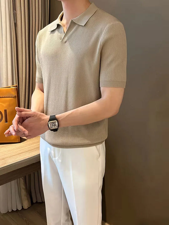 Polo met V-neck en korte mouwen 8