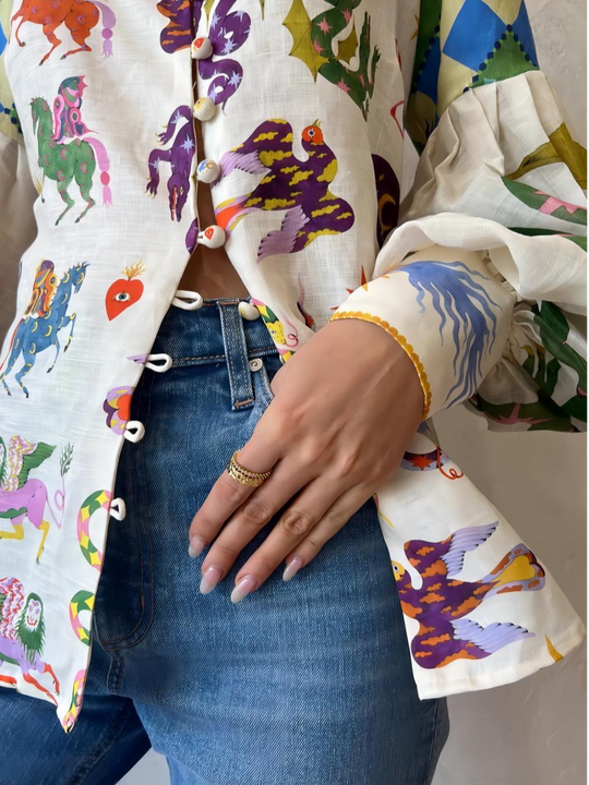 Pop Art Print Overhemd Kraag Casual Blouse 1