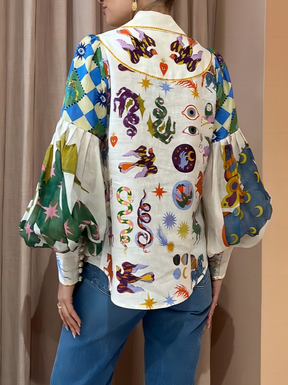 Pop Art Print Overhemd Kraag Casual Blouse 2
