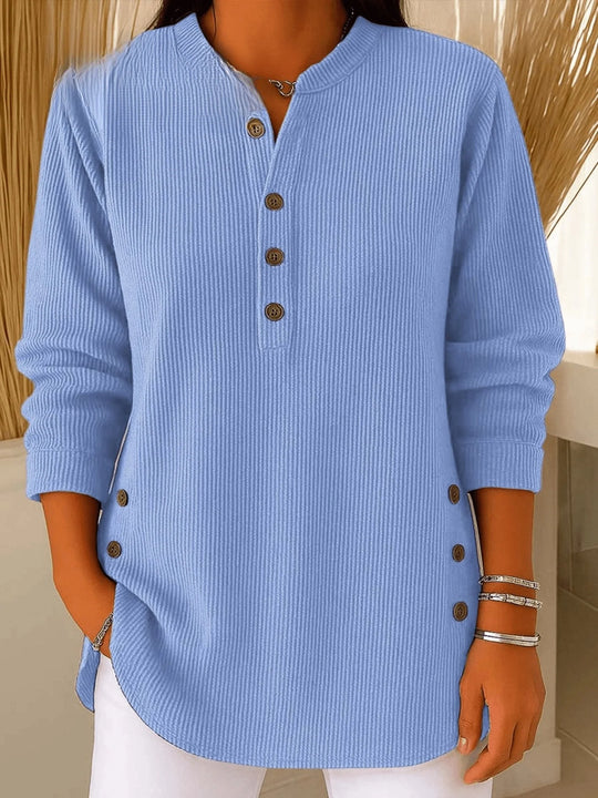 Ribgebreide Henley Tuniek Dames Relaxed Fit | Lange Mouw 0