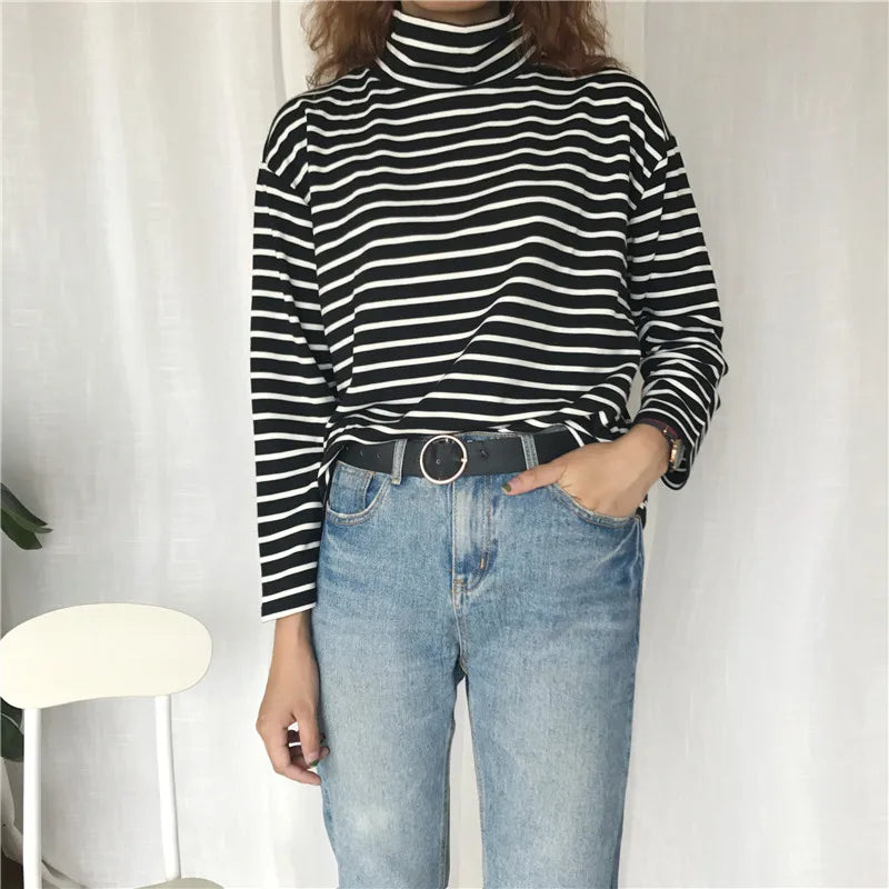 Rollkragenbluse Damen | Gestreift & Locker Geschnitten 2