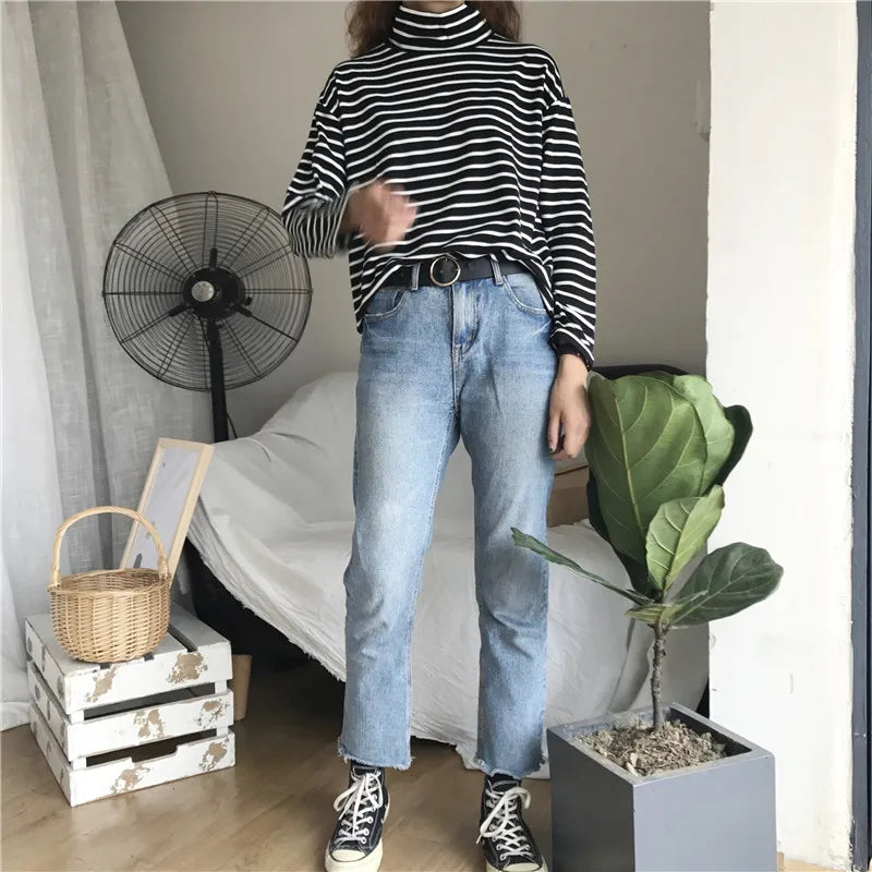 Rollkragenbluse Damen | Gestreift & Locker Geschnitten 3
