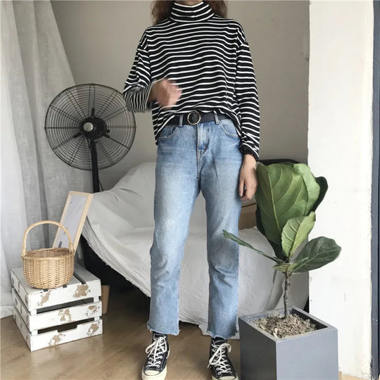 Rollkragenbluse Damen | Gestreift & Locker Geschnitten 3