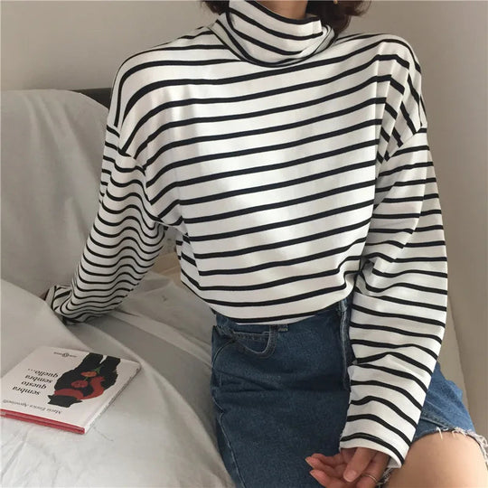 Rollkragenbluse Damen | Gestreift & Locker Geschnitten 5