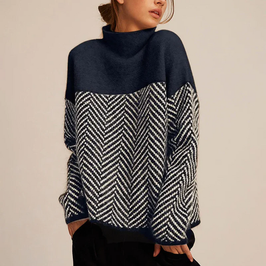 Rollkragenpullover Damen | Fischgratmuster & Standfester Kragen 2