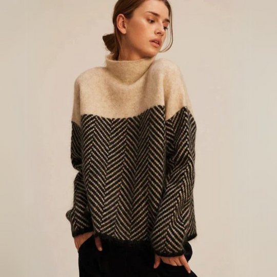 Rollkragenpullover Damen | Fischgratmuster & Standfester Kragen 1