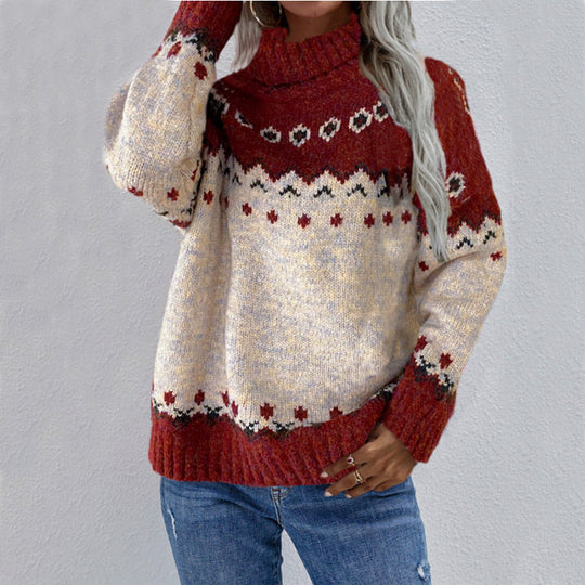 Rollkragenpullover Damen | Hoher Kragen & Ruhiges Muster 1