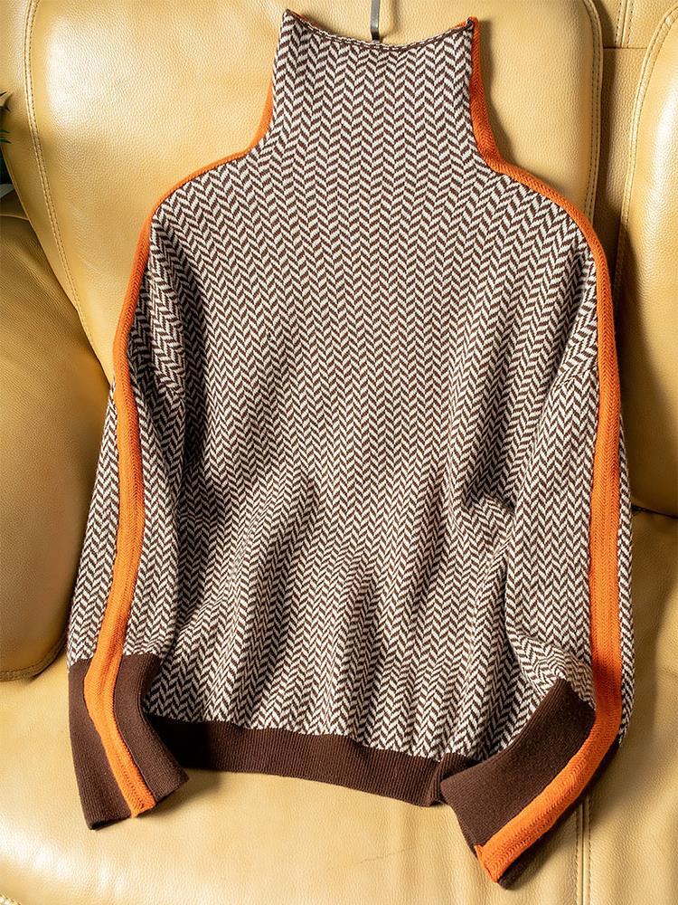 Rollkragenpullover Damen | Oversized & Kontraststreifen