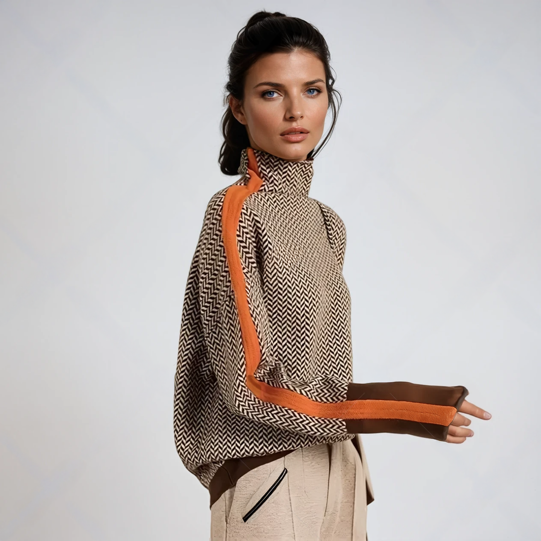 Rollkragenpullover Damen | Oversized & Kontraststreifen