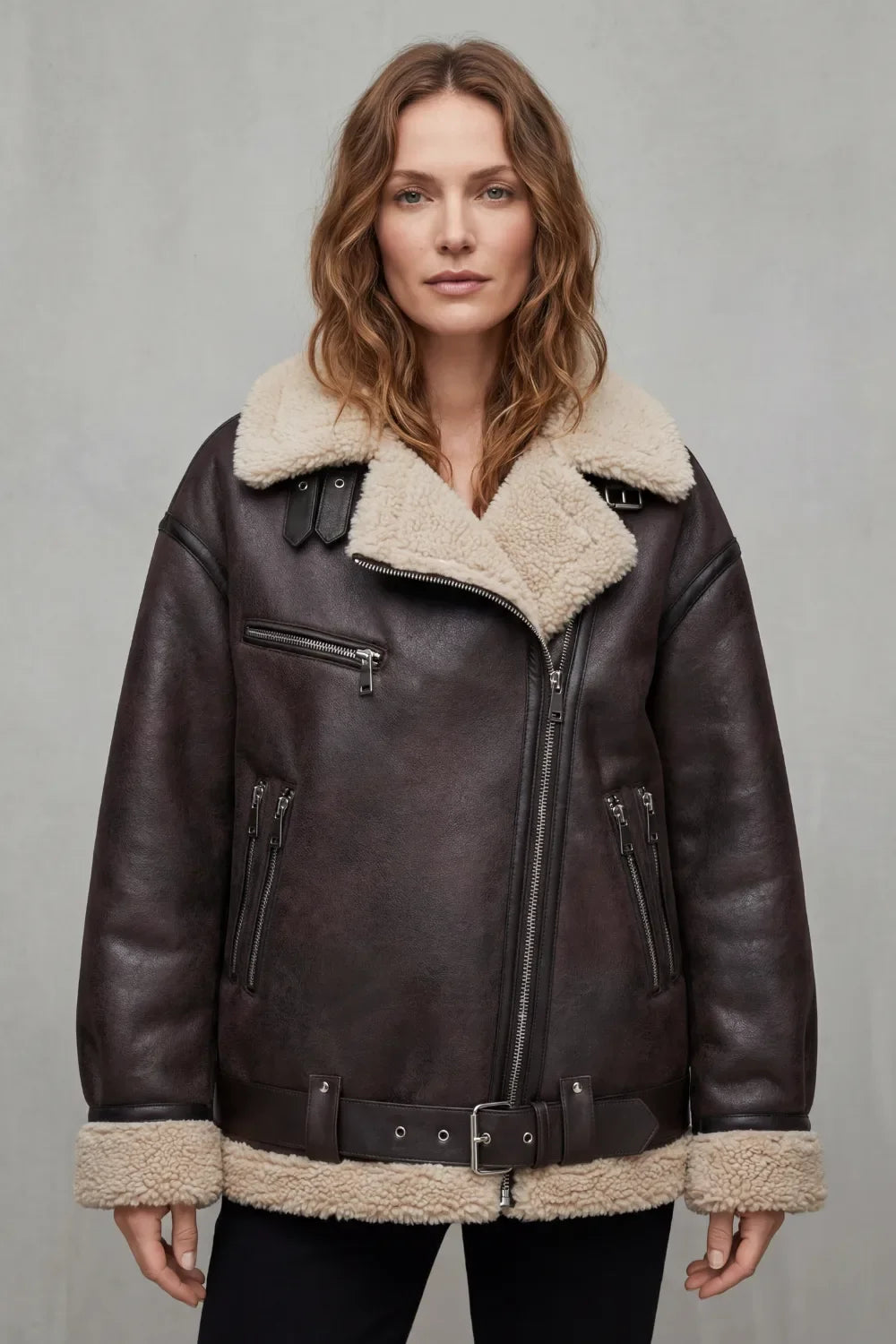 Aviator jas met shearling trim