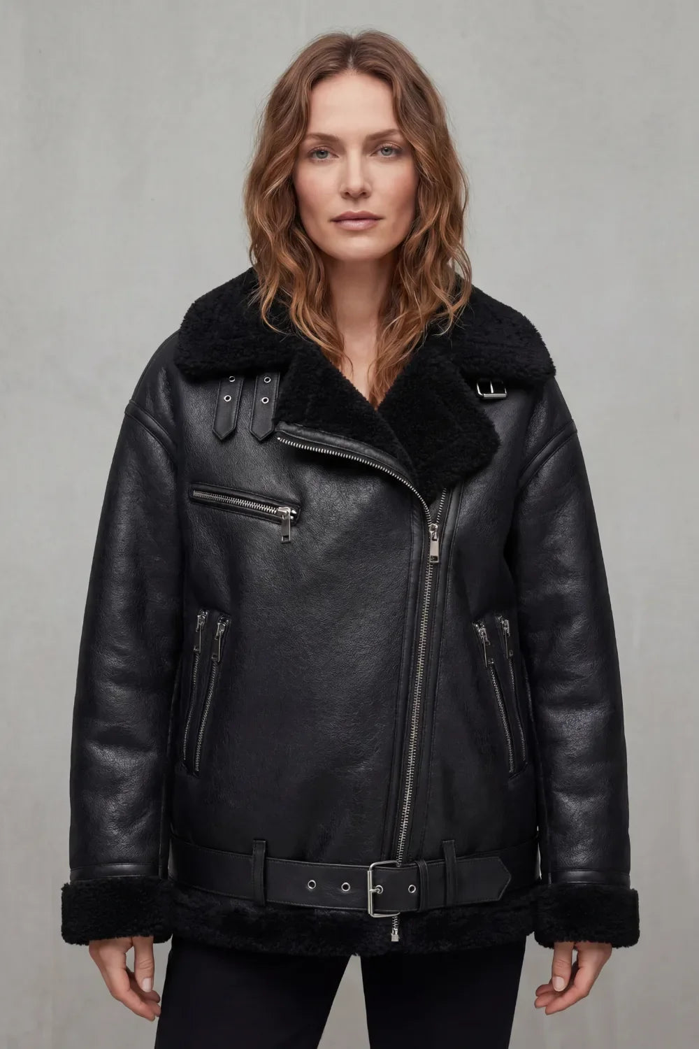 Aviator jas met shearling trim