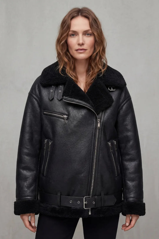 Aviator jas met shearling trim