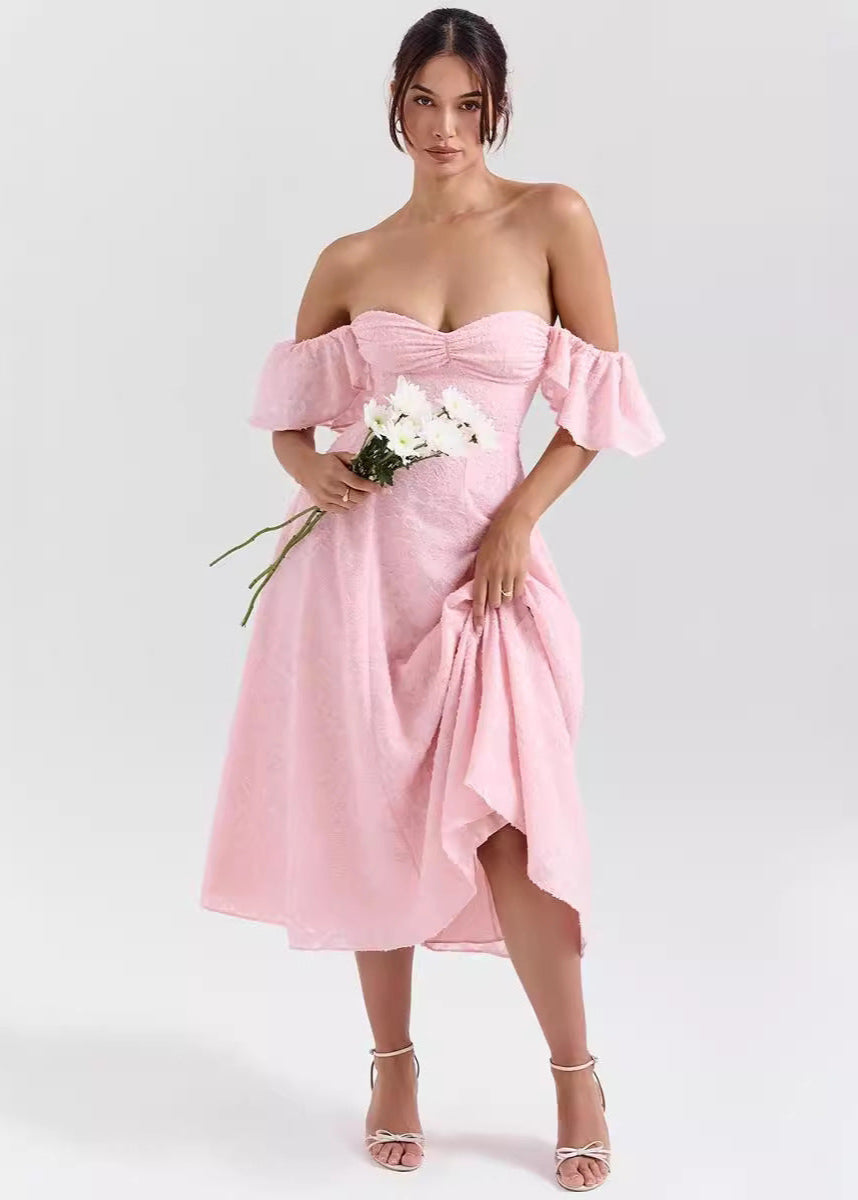 Runal Midi Jurk Dames – Gestructureerde Mouwen met Volant 2