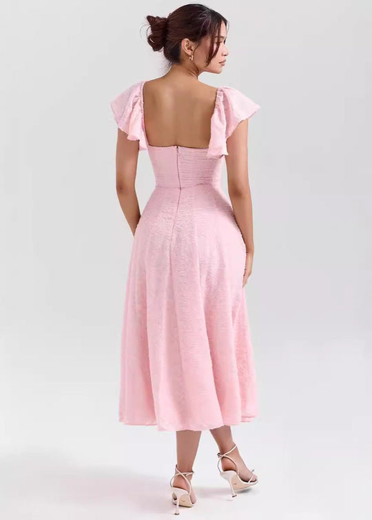 Runal Midi Jurk Dames – Gestructureerde Mouwen met Volant 3