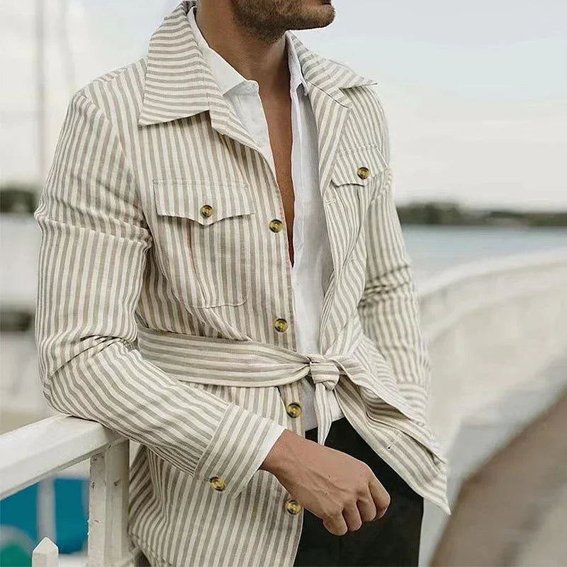 Herren Taillierte Jacke Gürtel Reißverschluss Taschen Design 2