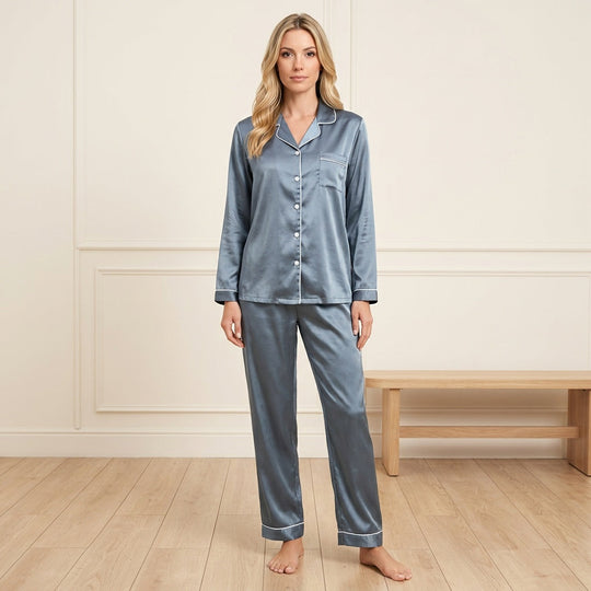 Satijnen Pyjama Set met Lange Mouwen en Broek 3