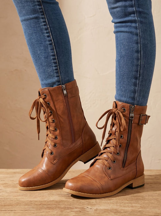 Schnürboots Damen | Mit Schnalle & Seitenreißverschluss
