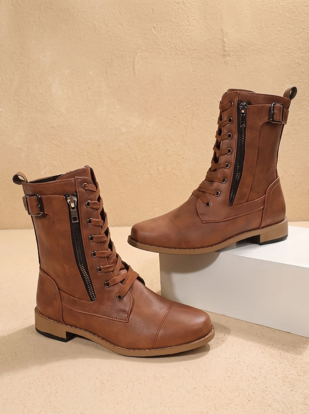 Schnürboots Damen | Mit Schnalle & Seitenreißverschluss
